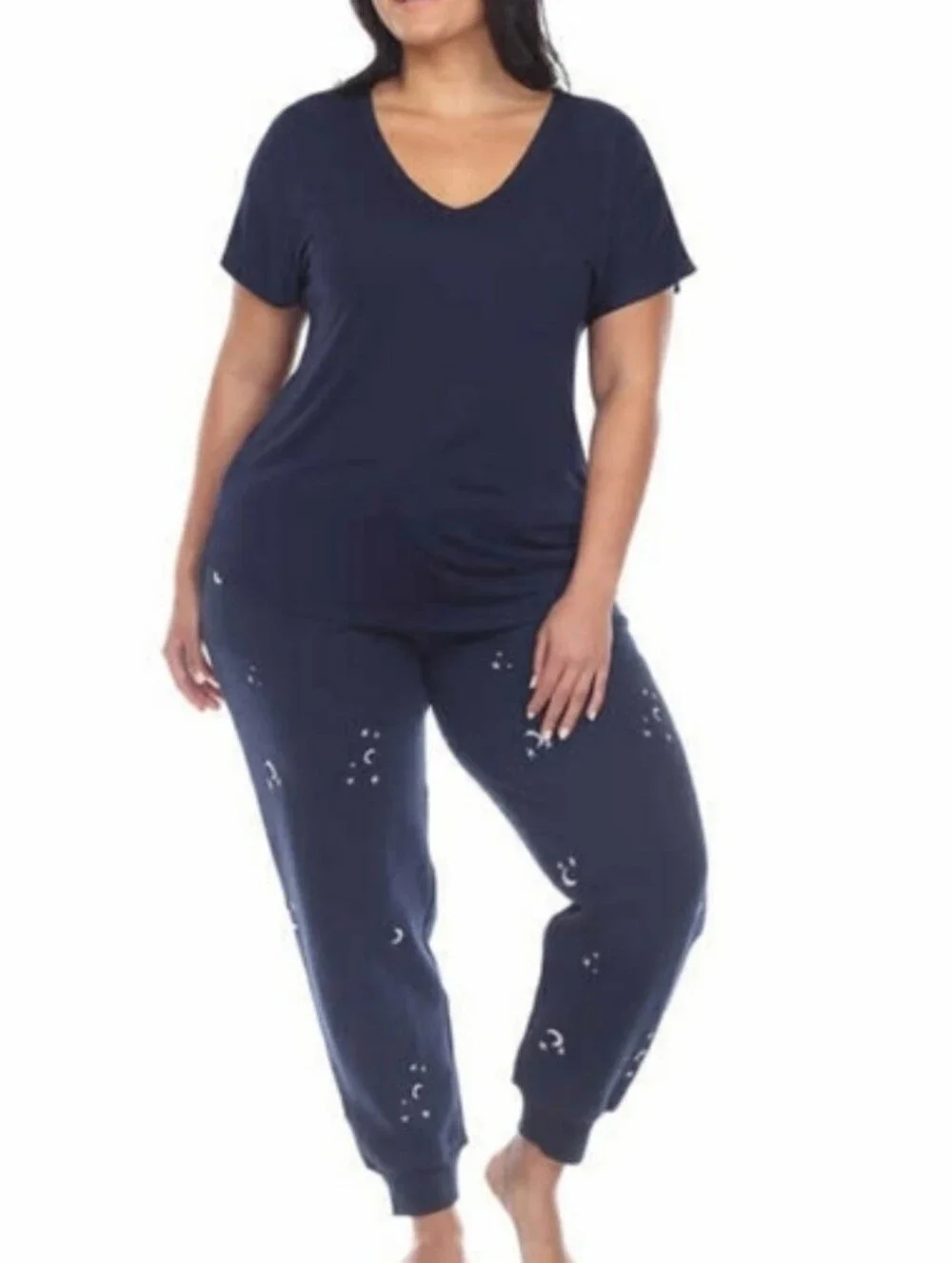 Honeydew Super Soft 2 Piece Embroidered Moon Lounge Pajama Set Navy Blue XL